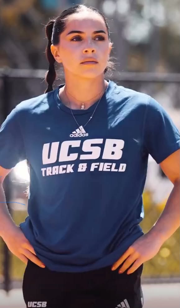 Melodie Quiorz wearing a UCSB Track and Field shirt